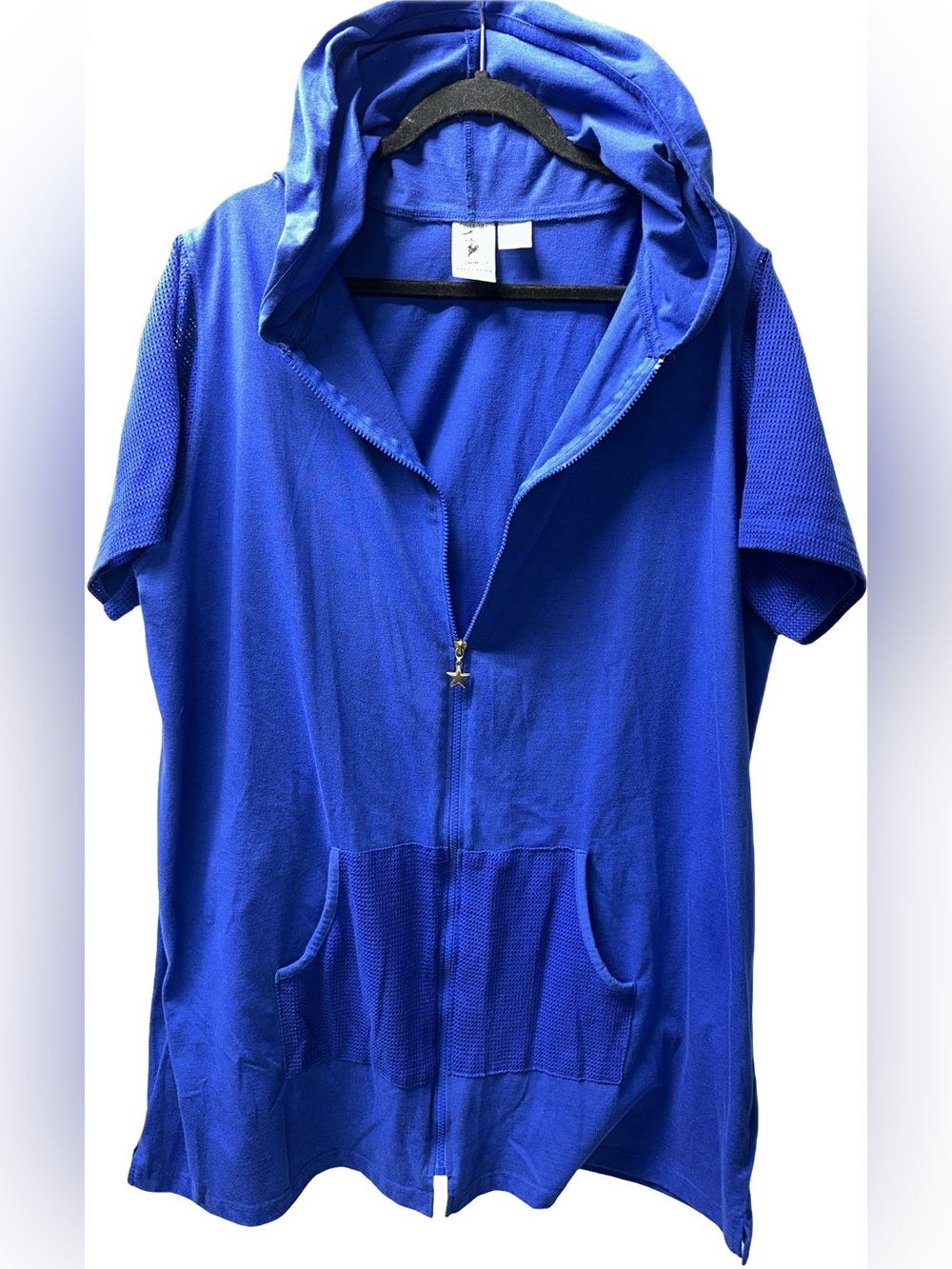 Vintage Jordan Taylor Royal Blue Short Sleeve Zip Hoodie Swim Cover -up Size 2X